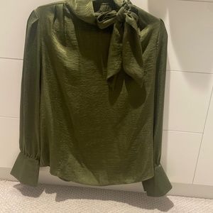 Olive green bow tie blouse